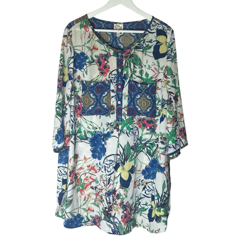 Fig and Flower Floral Print Women's Blouse Top 2X